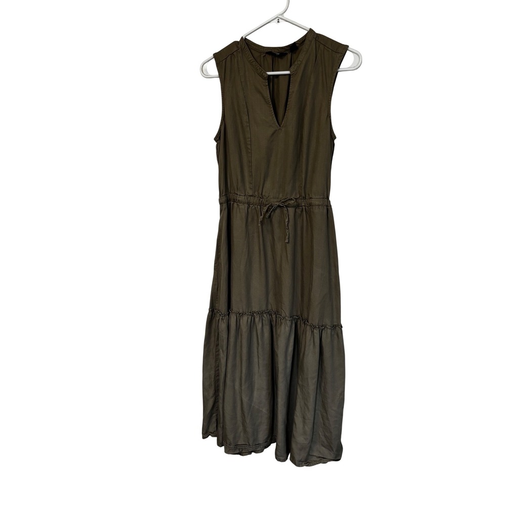 Lands End Olive Green Lyocell Sleeveless Tiered Midi Dress Small